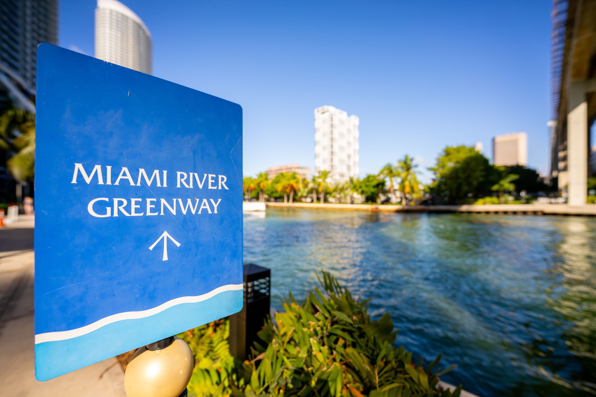 Sign to the Miami River Greenway Brickell